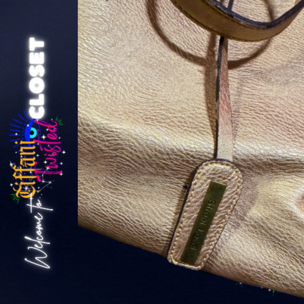 Street Level Metallic Gold Oversized Tote Bag Vegan Leather Shoulder Purse